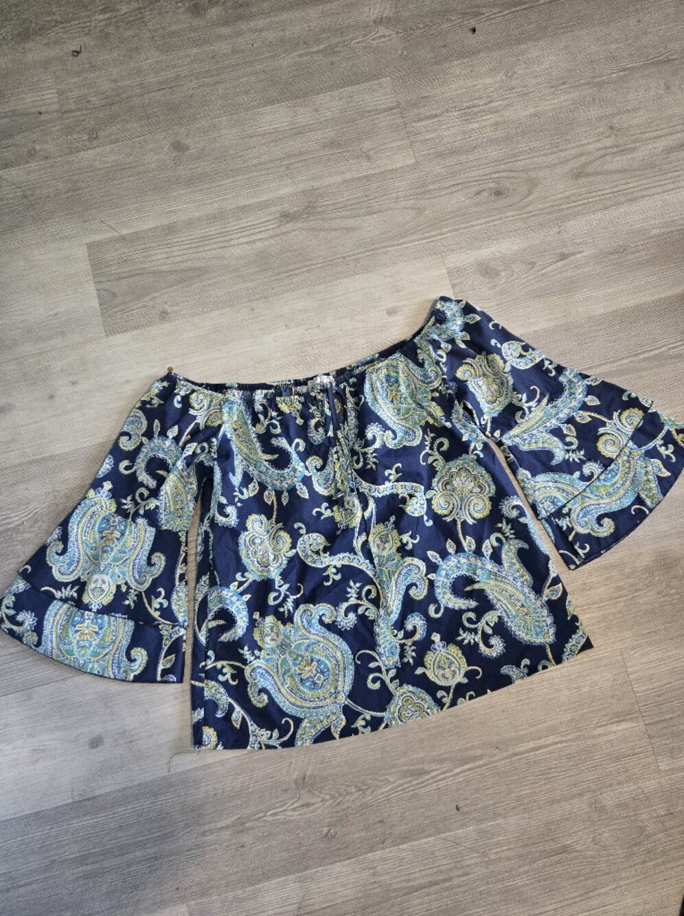 Caren Sport Navy Blue Paisley Off-Shoulder Skirt